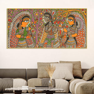 Traditional Madhubani Radha Krishna Canvas Wall Painting for Home Decor