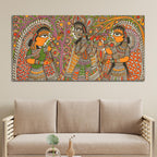 Traditional Madhubani Radha Krishna Canvas Wall Painting for Home Decor