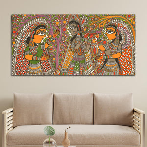 Traditional Madhubani Radha Krishna Canvas Wall Painting for Home Decor
