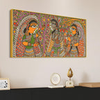 Traditional Madhubani Radha Krishna Canvas Wall Painting for Home Decor