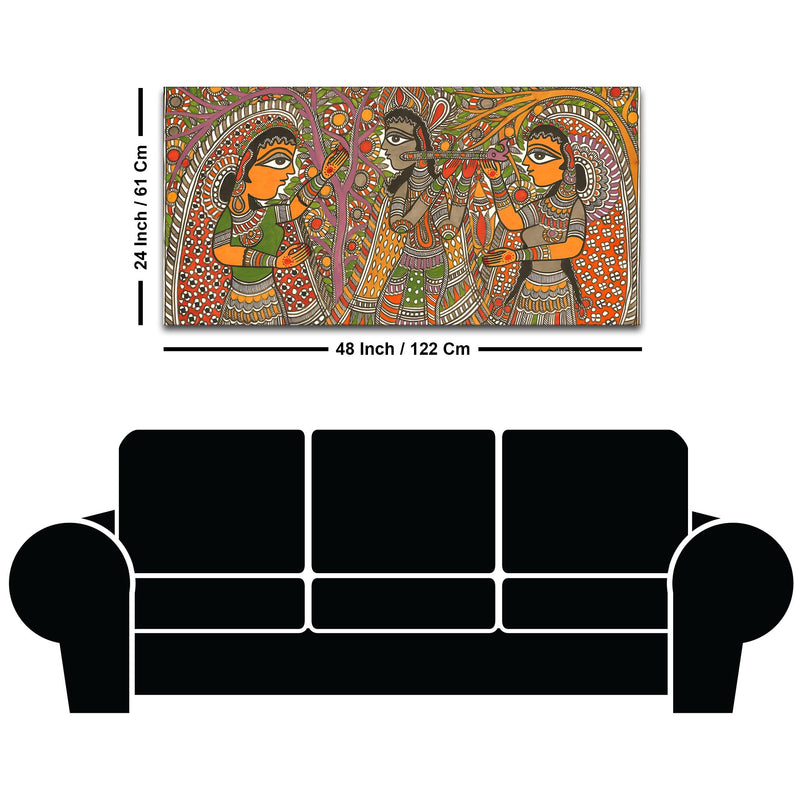 Traditional Madhubani Radha Krishna Canvas Wall Painting for Home Decor