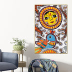 Traditional Madhubani Sun Canvas Painting | Home Wall Art