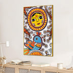 Traditional Madhubani Sun Canvas Painting | Home Wall Art