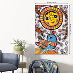 Traditional Madhubani Sun Canvas Painting | Home Wall Art
