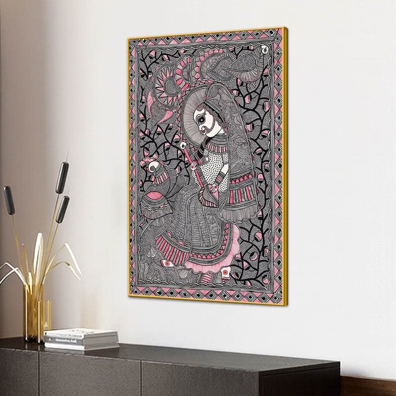 Traditional Madhubani Woman Canvas Painting
