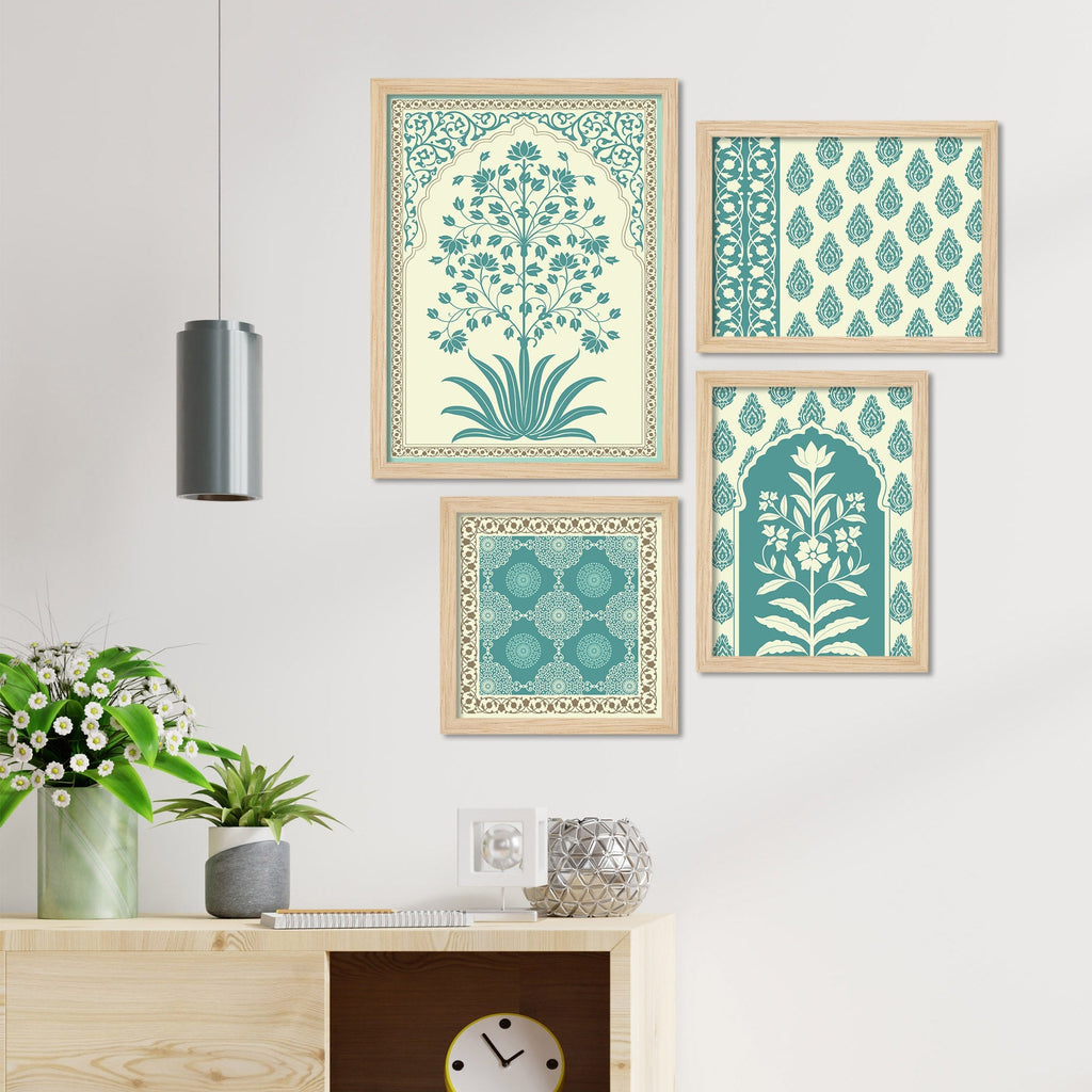 Traditional Motif Flower Pattern Art Wall Frame Set of Four – Vibecrafts