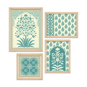 Traditional Motif Flower Pattern Art Wall Frame Set of Four