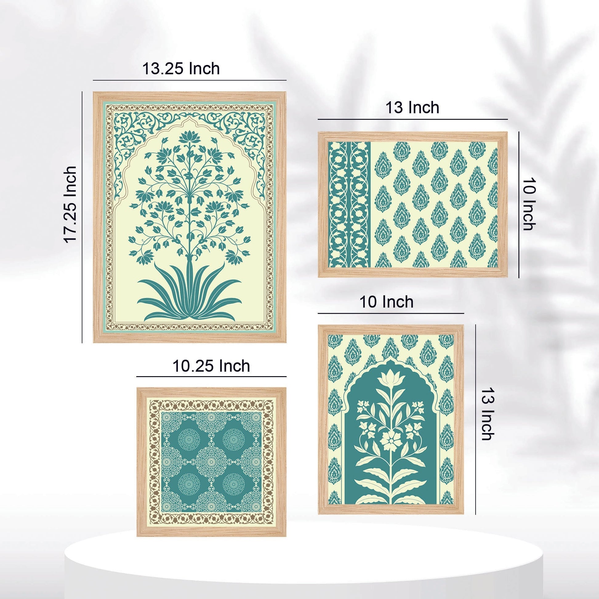 Traditional Motif Flower Pattern Art Wall Frame Set of Four