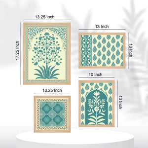 Traditional Motif Flower Pattern Art Wall Frame Set of Four