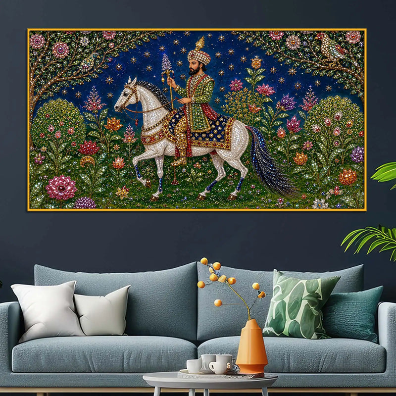 Traditional Mughal King Floating Frame Crystal Wall Painting