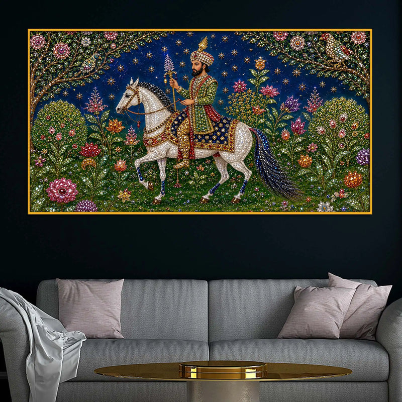 Traditional Mughal King Floating Frame Crystal Wall Painting
