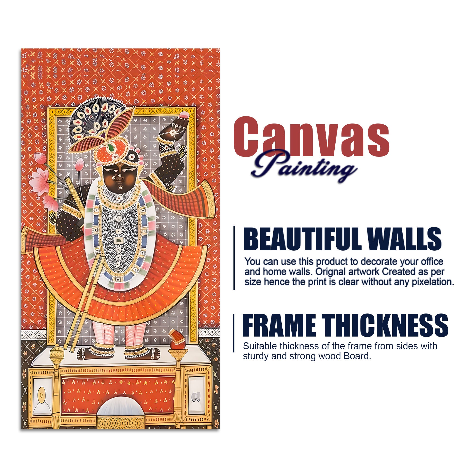Traditional Nathdwara Shrinathji Canvas Painting | Indian Devotional Wall Art