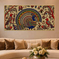 Traditional Peacock Fish & Birds Embroidered Tanjore Style 3D Canvas Wall Painting