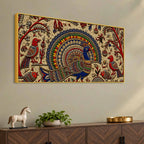 Traditional Peacock Fish & Birds Embroidered Tanjore Style 3D Canvas Wall Painting