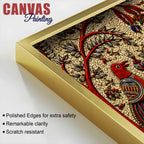 Traditional Peacock Fish & Birds Embroidered Tanjore Style 3D Canvas Wall Painting