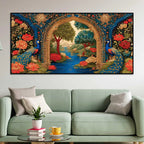 Traditional Peacock Floral Garden Canvas Wall Art Painting