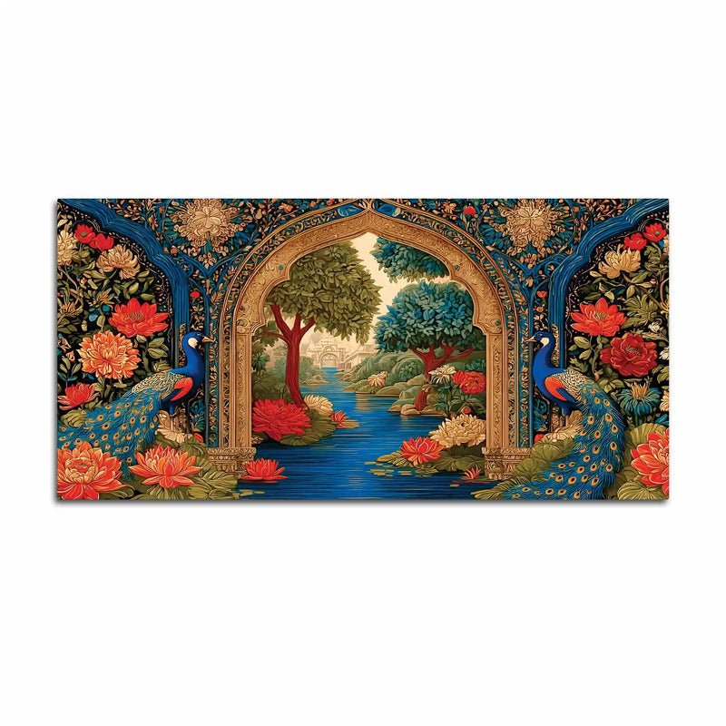 Traditional Peacock Floral Garden Canvas Wall Art Painting