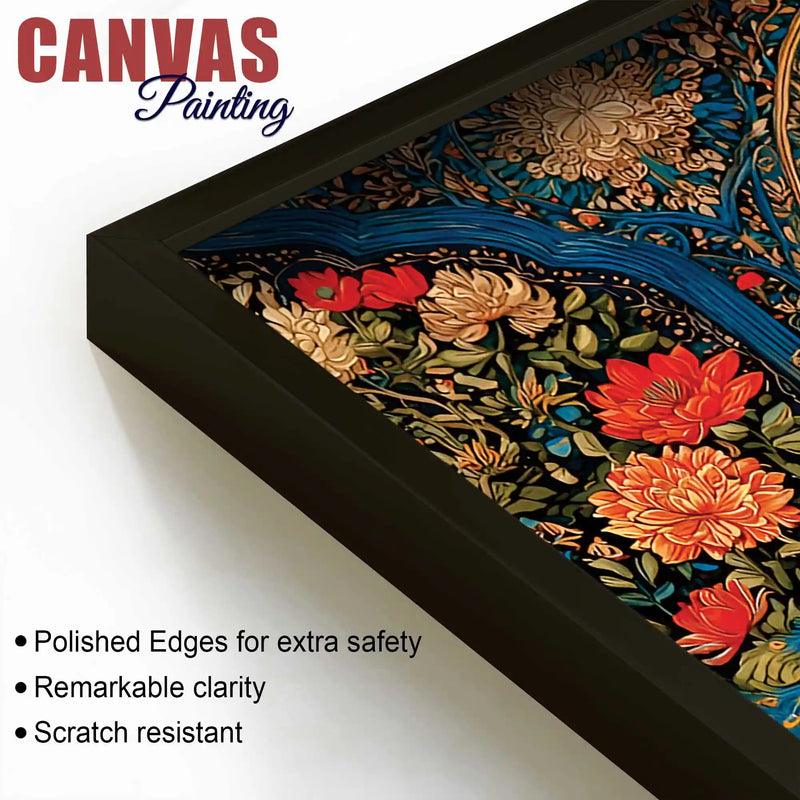 Traditional Peacock Floral Garden Canvas Wall Art Painting