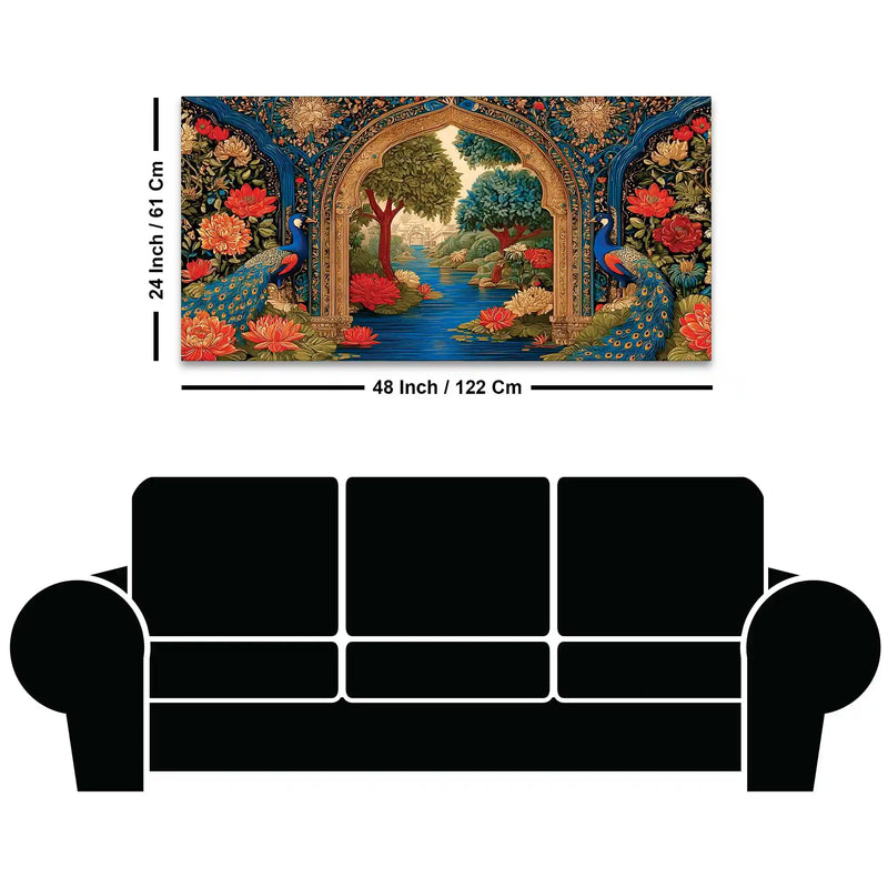 Traditional Peacock Floral Garden Canvas Wall Art Painting