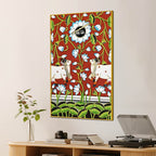 Traditional Pichwai Cow Lotus Canvas Wall Painting