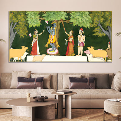Traditional Pichwai Krishna with Gopis Canvas Wall Painting