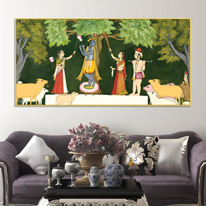 Traditional Pichwai Krishna with Gopis Canvas Wall Painting
