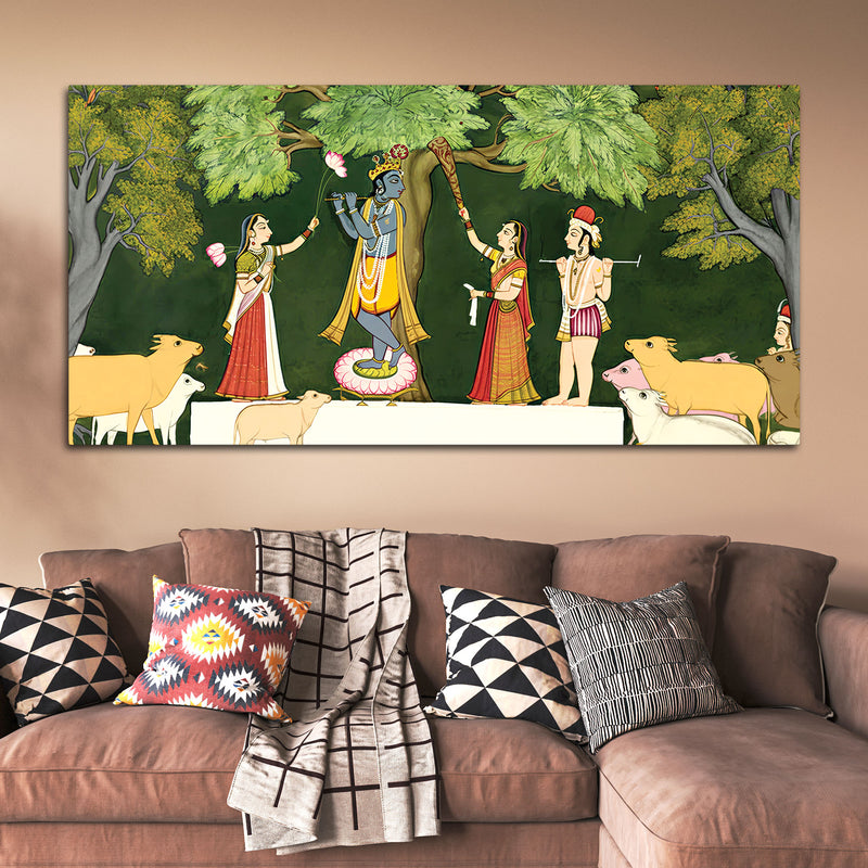 Traditional Pichwai Krishna with Gopis Canvas Wall Painting
