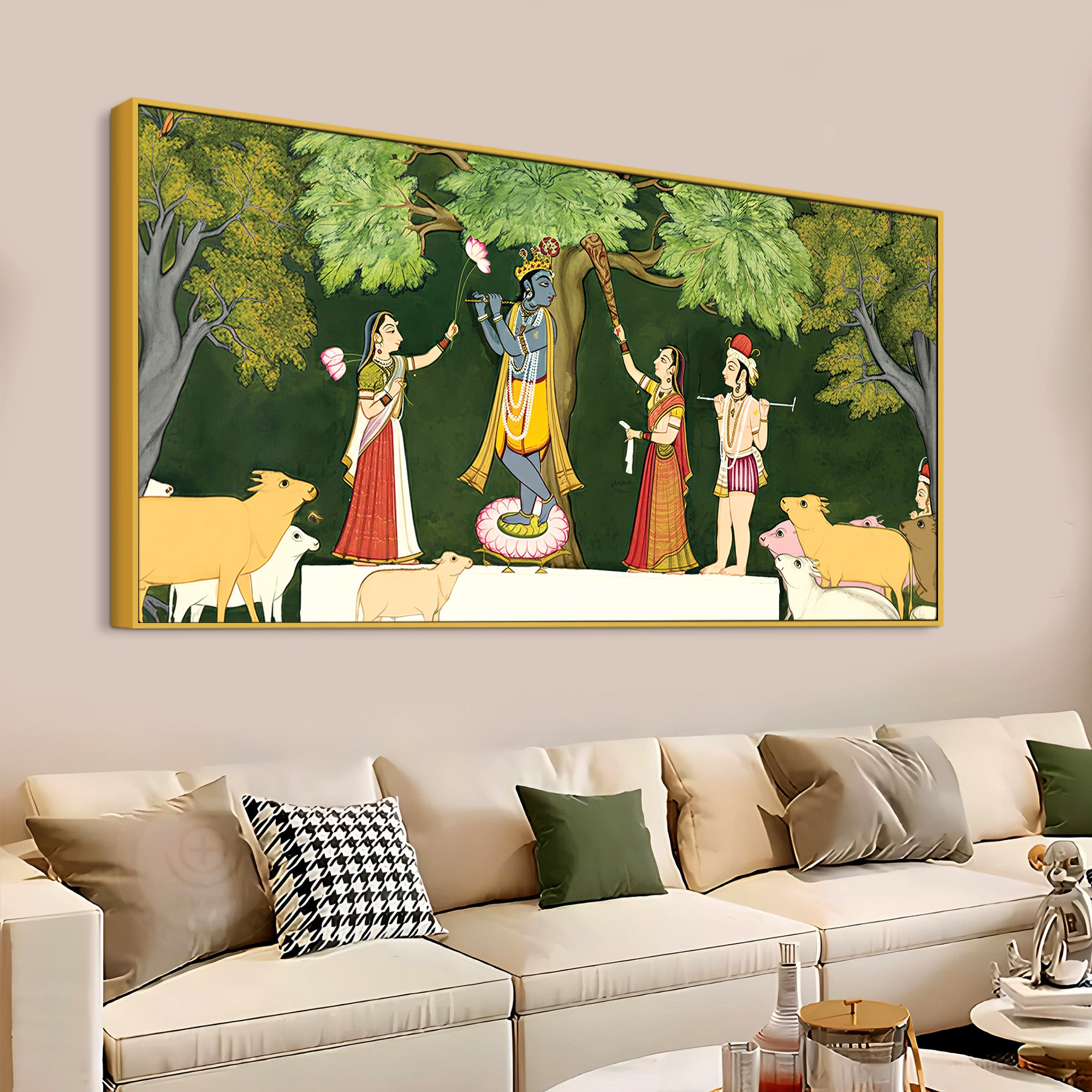 Traditional Pichwai Krishna with Gopis Canvas Wall Painting