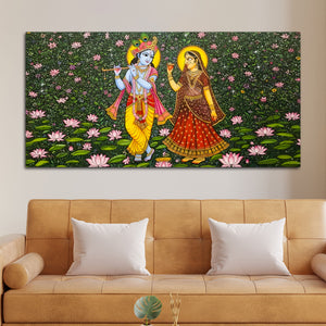 Traditional Pichwai Radha Krishna Canvas Painting | Divine Indian Wall Decor