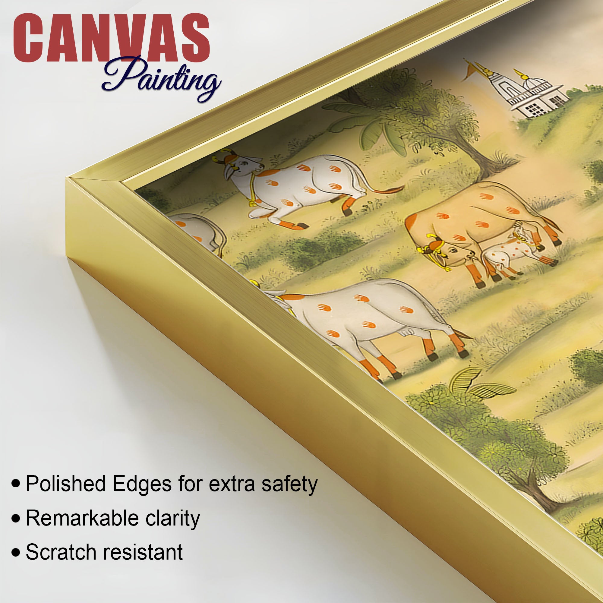 Traditional Pichwai Radha Krishna with Kamdhenu Cows Painting – Ethnic Spiritual Wall Decor