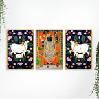 Traditional Pichwai Shrinath Ji Canvas Wall Painting Set of Three