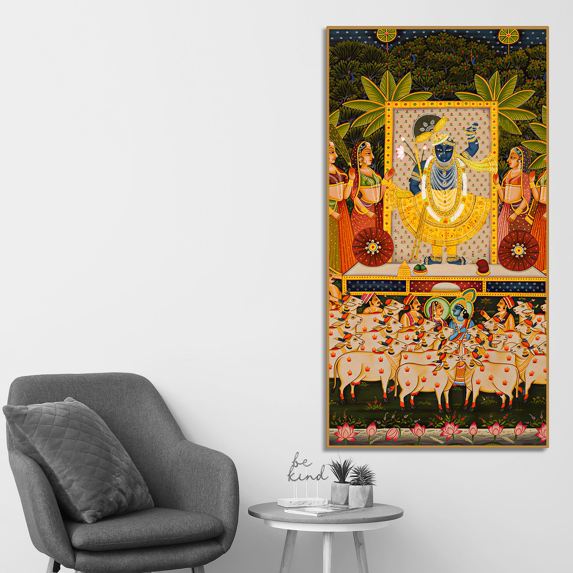 Traditional Pichwai Shrinathji Canvas Wall Painting | Living Room Spiritual Decor
