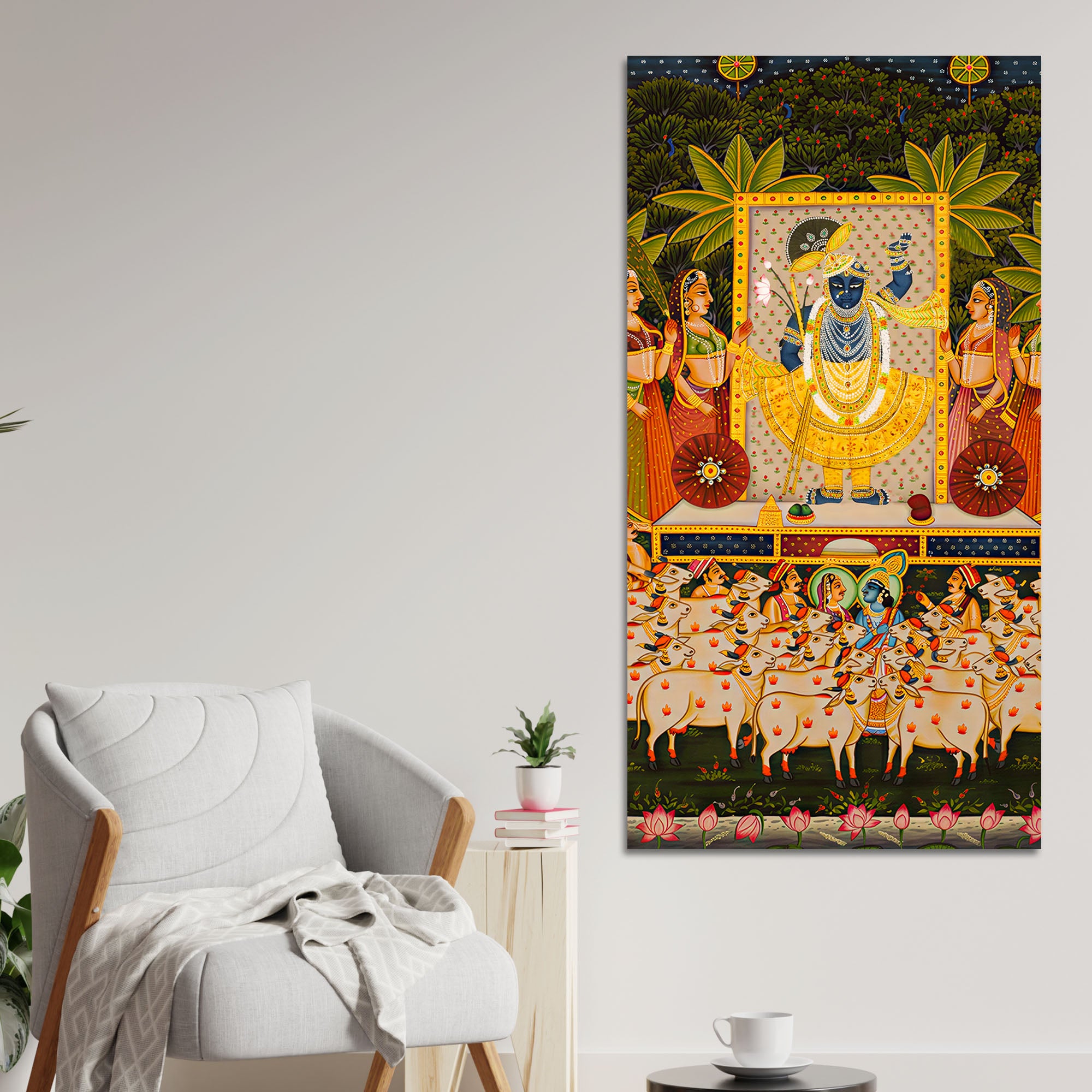 Traditional Pichwai Shrinathji Canvas Wall Painting | Living Room Spiritual Decor