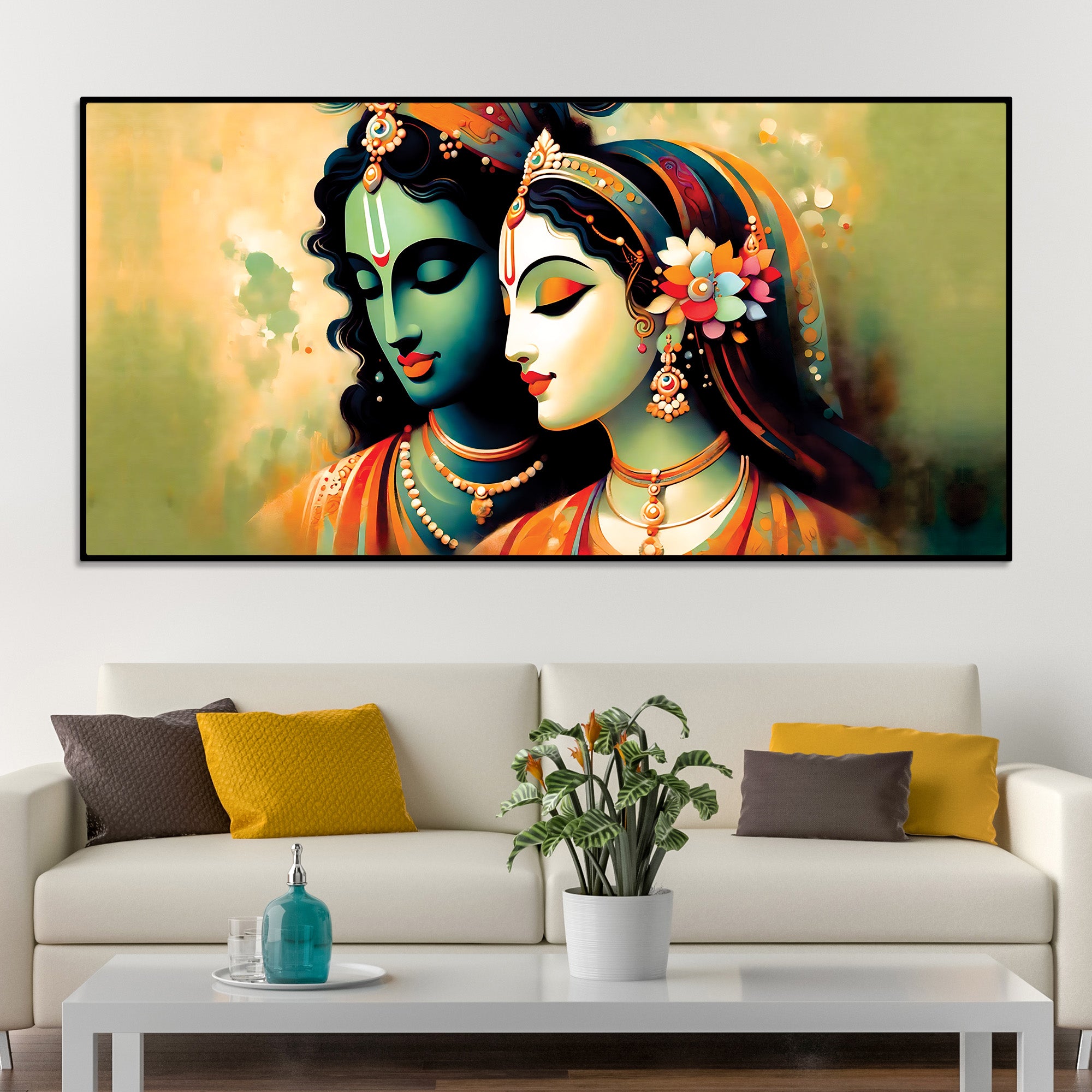 Traditional Radha Krishna Canvas Wall Painting for Spiritual Home Décor
