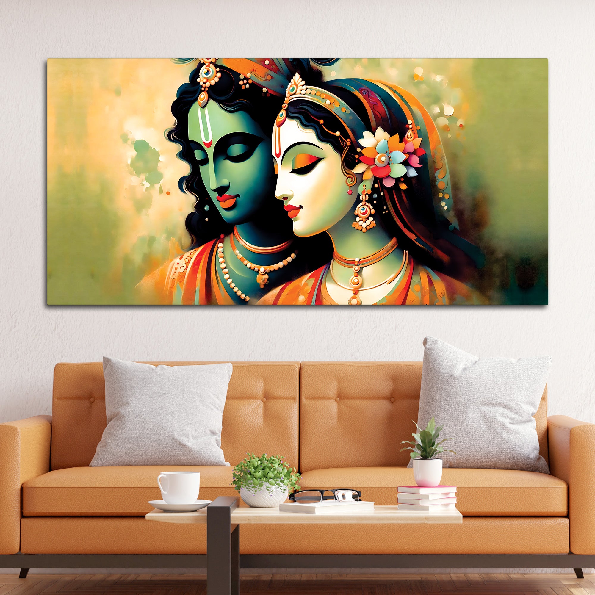 Traditional Radha Krishna Canvas Wall Painting for Spiritual Home Décor