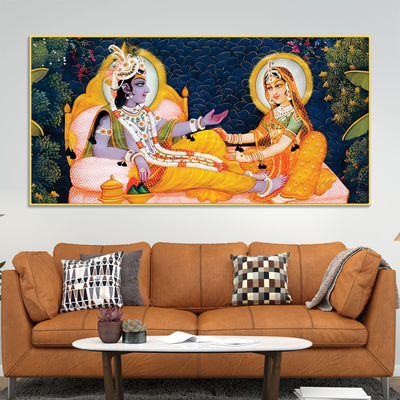Traditional Radha Krishna Seated Canvas Wall Painting
