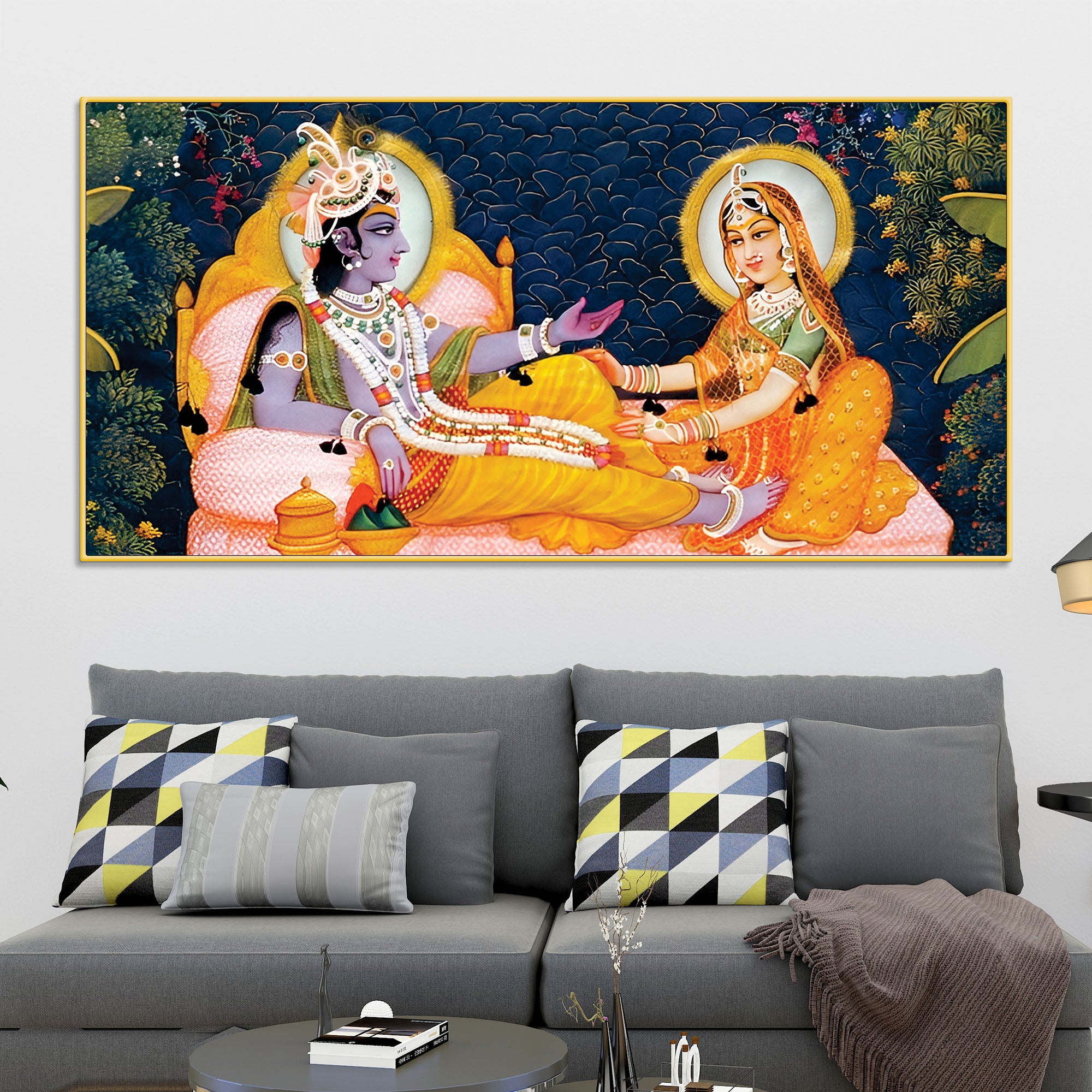 Traditional Radha Krishna Seated Canvas Wall Painting