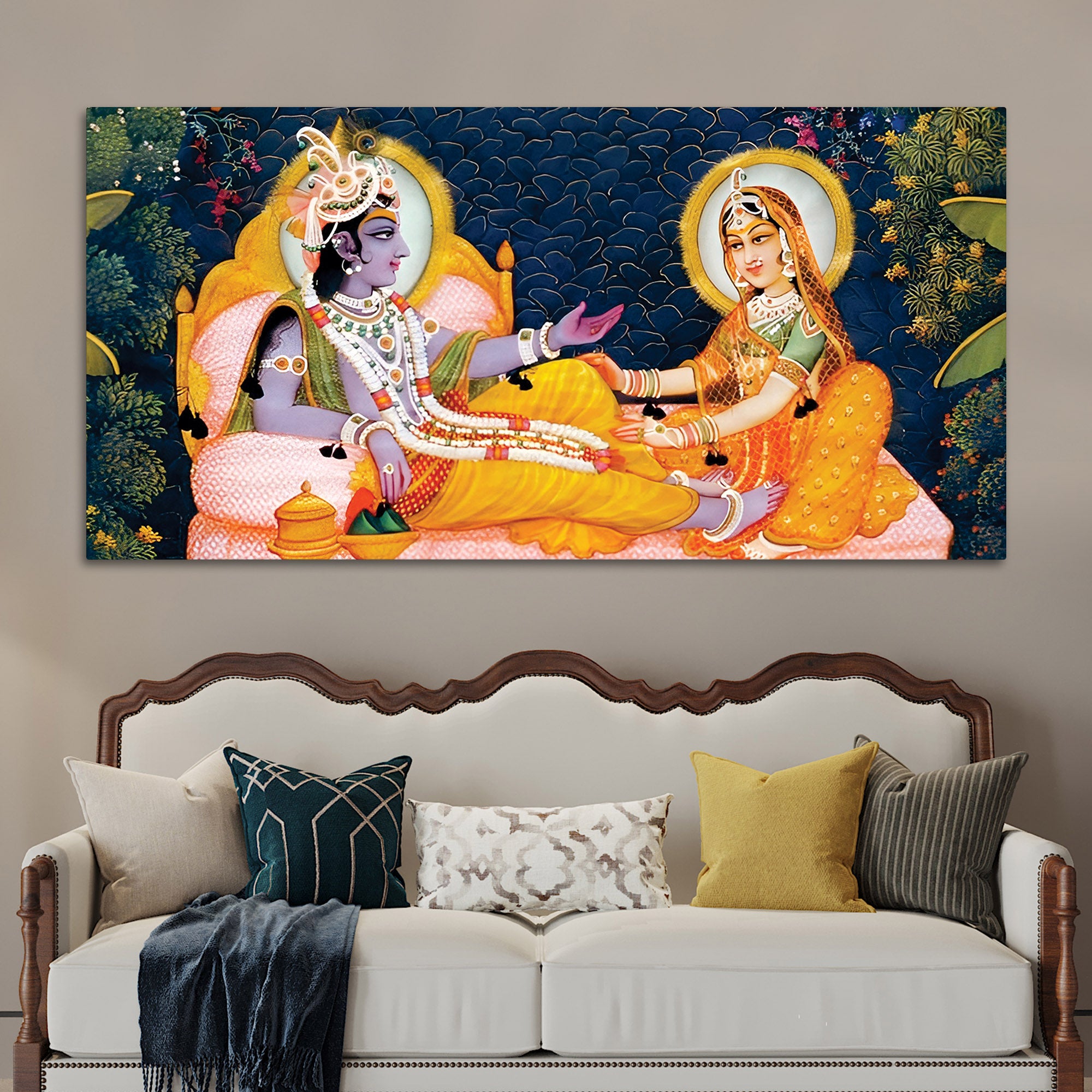 Traditional Radha Krishna Seated Canvas Wall Painting