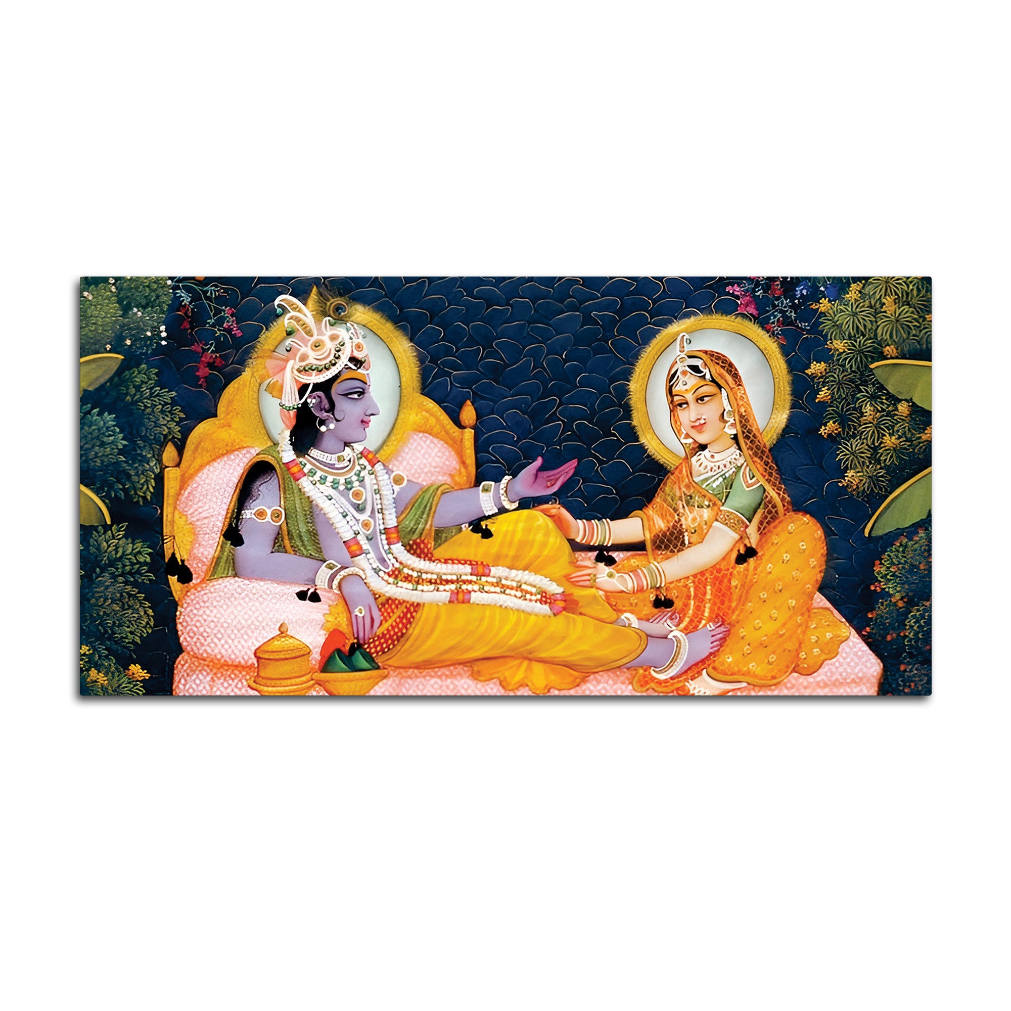 Traditional Radha Krishna Seated Canvas Wall Painting
