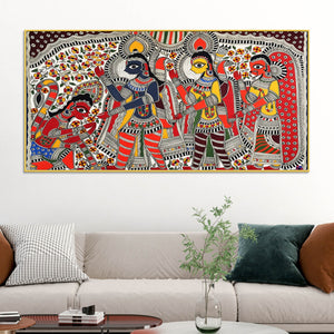 Traditional Ramayana Madhubani Canvas Wall Painting