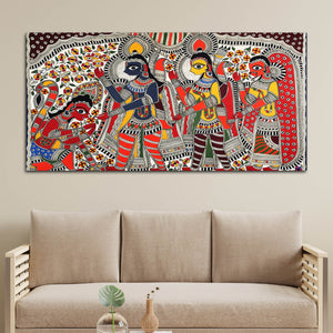 Traditional Ramayana Madhubani Canvas Wall Painting