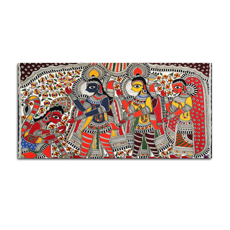 Traditional Ramayana Madhubani Canvas Wall Painting
