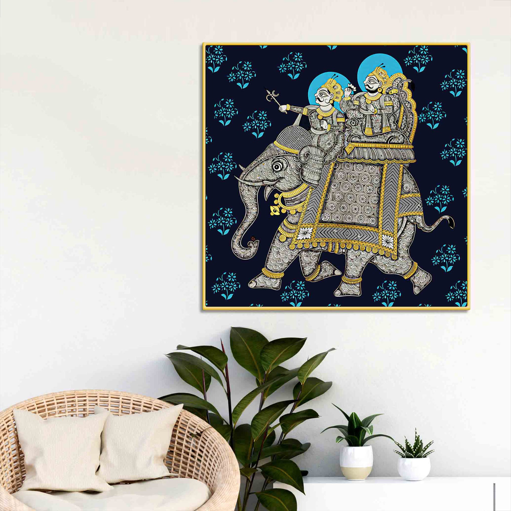 Traditional Royal Elephant Canvas Painting | Indian Home Décor