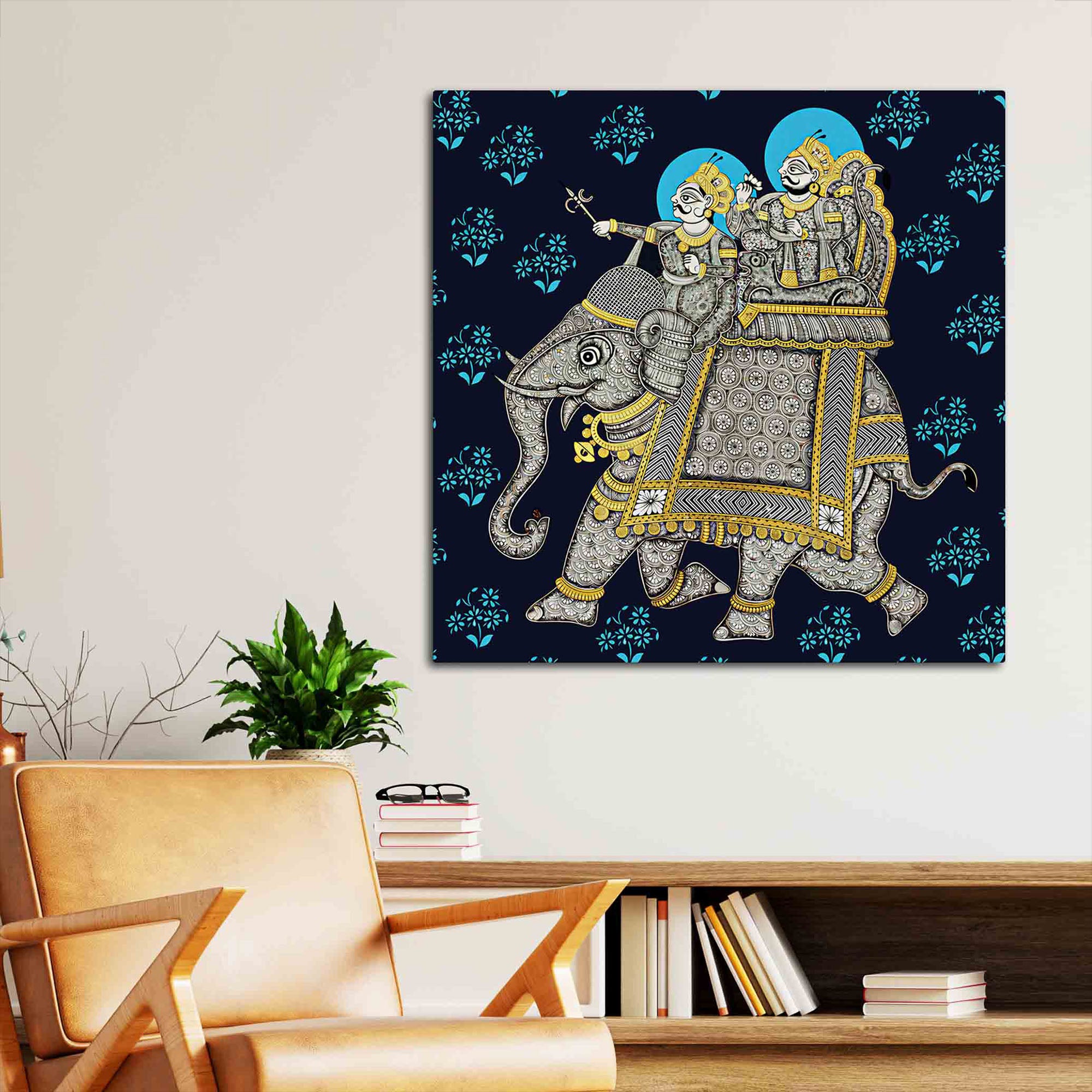 Traditional Royal Elephant Canvas Painting | Indian Home Décor