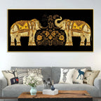 Traditional Royal Elephant Pair Canvas Wall Painting for Home and Office