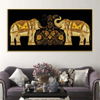 Traditional Royal Elephant Pair Canvas Wall Painting for Home and Office