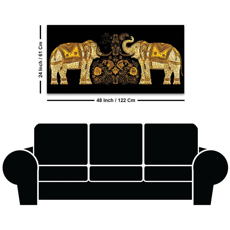 Traditional Royal Elephant Pair Canvas Wall Painting for Home and Office