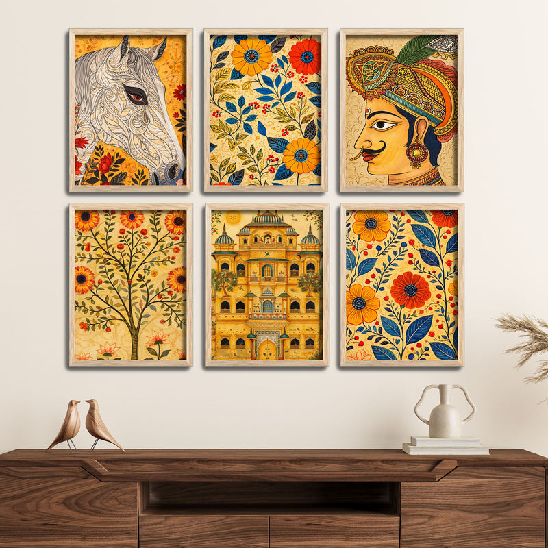 Traditional Royal Indian Artwork Wall Frame Set of Six