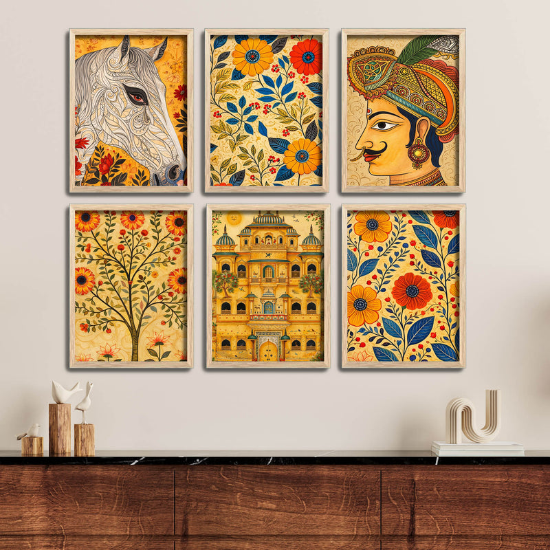 Traditional Royal Indian Artwork Wall Frame Set of Six