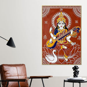 traditional-saraswati-mata-canvas-painting-for-spiritual-home-wall-decor
